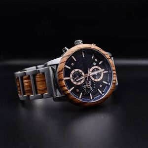 Stainless Steel Chronograph 45mm With Zebra Wood Accents And Blue Dial